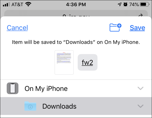 Guardar un archivo PDF en archivos en iPhone