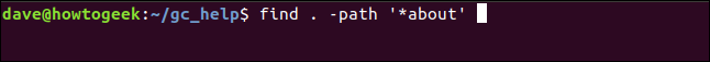 encontrar .  -ruta '* about' en una ventana de terminal