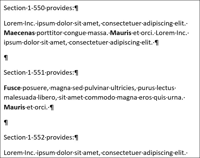 Documento de Word donde aparece la palabra "sección"