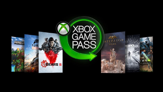El logotipo de Microsoft Xbox Game Pass rodeado de juegos.