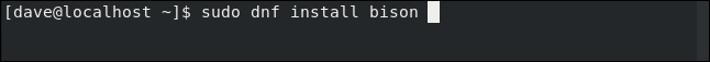 "sudo dnf install bison" en una ventana de terminal.