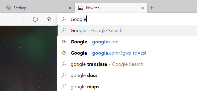 Buscando con Google desde la barra de direcciones del nuevo Edge.
