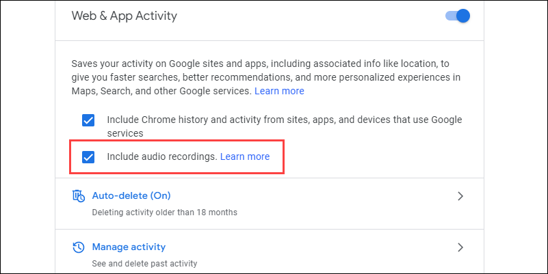 opt in grabaciones de audio de google