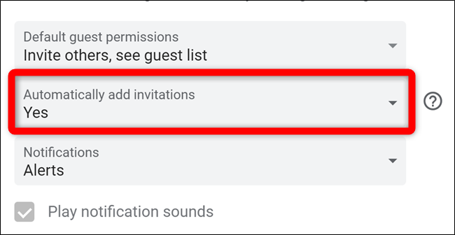 Google Calendar Seleccione Agregar invitaciones automáticamente