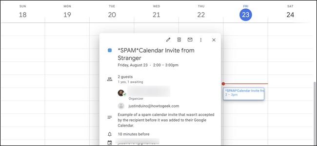 Evento de spam de Google Calendar