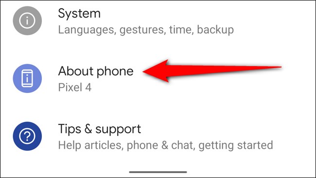 Google Pixel 4 Seleccione Acerca del teléfono