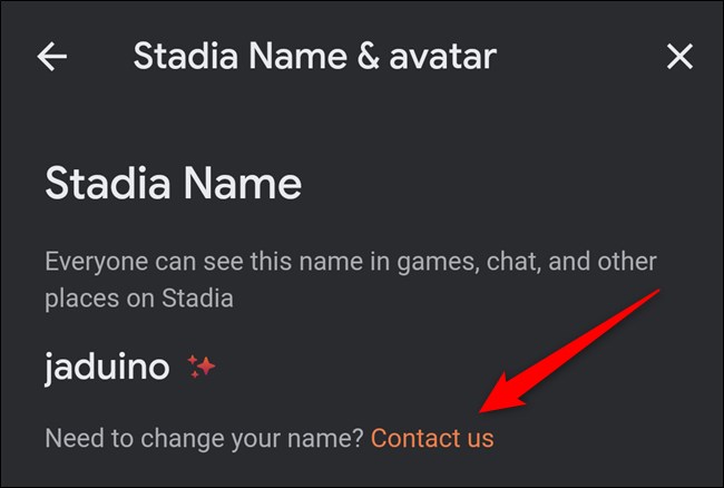 Aplicación Google Stadia Haga clic en Contáctenos