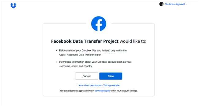 Otorgar acceso a Facebook al almacenamiento en la nube