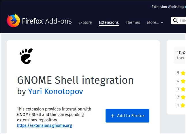 Integraciones de GNOME Shell en complementos de Firefox