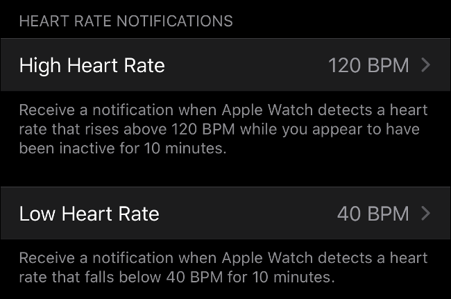 Notificaciones de frecuencia cardíaca alta y baja en Apple Watch