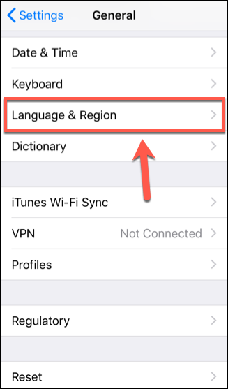 En el menú General, toque idioma y región