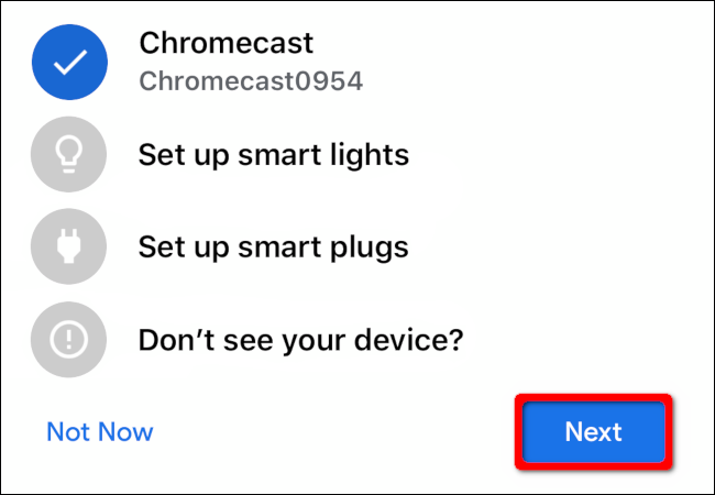 Selecciona tu dispositivo Chromecast y luego toca "Siguiente".