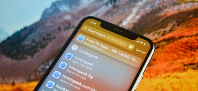 Usuario de iPhone que usa Spotlight para buscar sitios web, aplicaciones y accesos directos