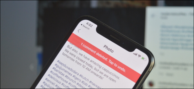 iPhone mostrando banner de comentario eliminado en la aplicación de Instagram