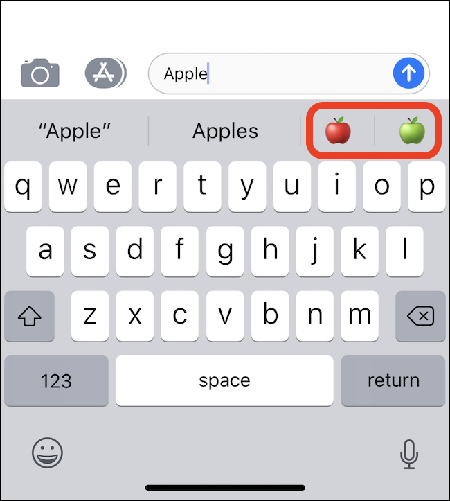 escribir Apple hace que el emoji de Apple aparezca en la barra QuickType