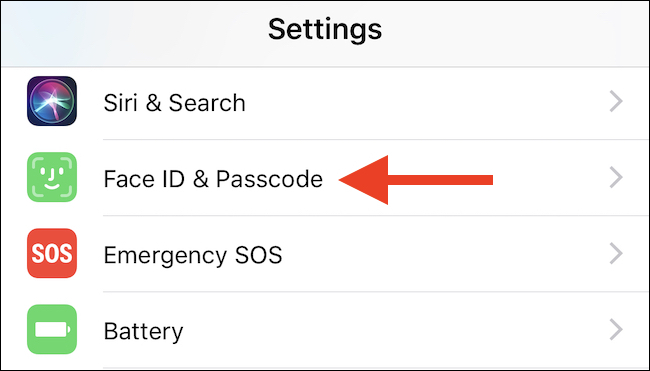 Toca Face ID y contraseña