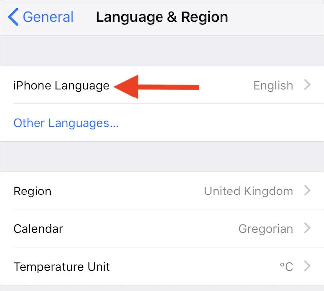 Toca el idioma del iPhone o iPad