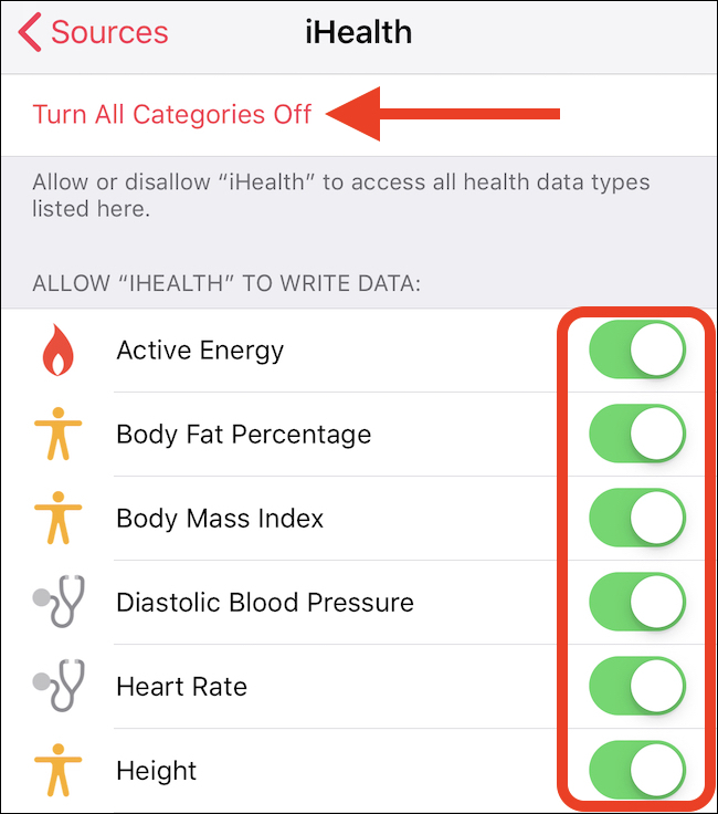 Desactiva el acceso o toca "desactivar todas las categorías"