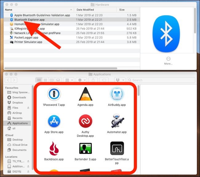 Arrastre "Bluetooth Explorer.app" a su carpeta de Aplicaciones.