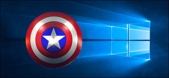 Escudo del Capitán América sobre un fondo de escritorio de Windows 10