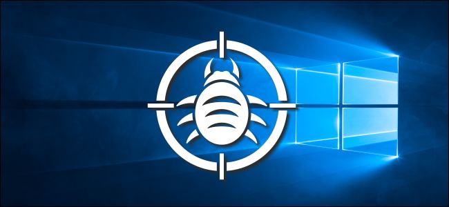 Un logotipo de error en un objetivo en el fondo del escritorio de Windows 10