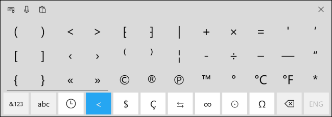 La nueva página de símbolos en el teclado táctil de Windows 10