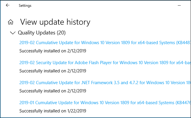 Actualizaciones de calidad en la configuración de Windows 10