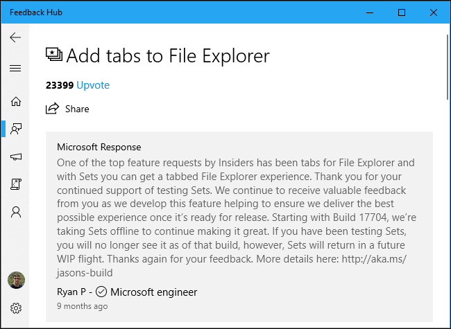 Agregar pestañas al Explorador de archivos en los comentarios de Windows 10