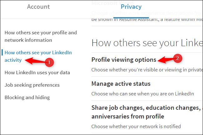 Opciones de privacidad de visualización del perfil de LinkedIn