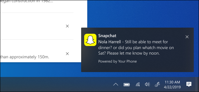 Windows 10 muestra una notificación de Snapchat desde Android