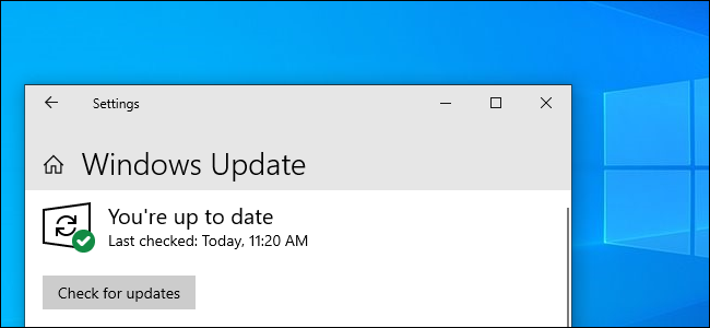 El botón Buscar actualizaciones de Windows Update en la actualización de mayo de 2019 de Windows 10