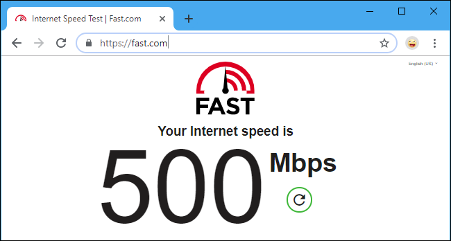 La prueba de velocidad Fast.com de Netflix muestra 500 Mbps