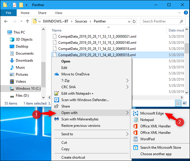 Abrir un archivo de registro XML CompatData en Windows 10