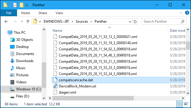 Eliminación del archivo compatscancache.dat para reanudar el proceso de actualización