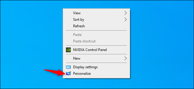 La opción Personalizar en el menú contextual del escritorio de Windows 10