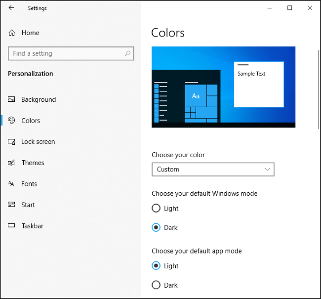 El antiguo modo oscuro de Windows y el modo de aplicación claro de Windows 10