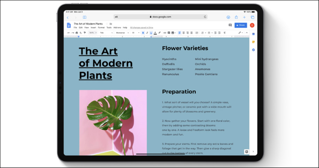 Google Docs en Safari en un iPad