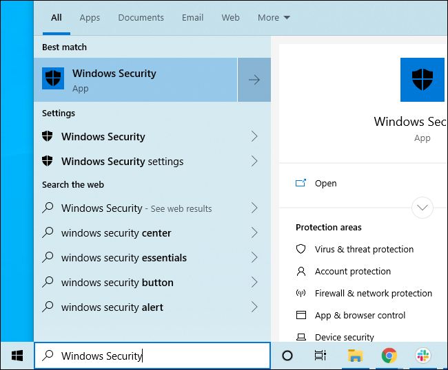 Acceso directo de seguridad de Windows en el menú Inicio