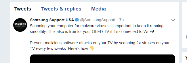 Soporte antivirus de Samsung tweet