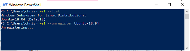 Anular el registro o eliminar un entorno Linux de la línea de comandos de Windows 10