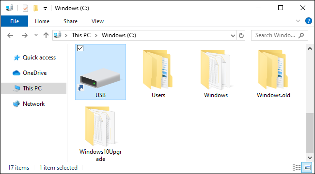 Unidad USB montada como carpeta en Windows 10.