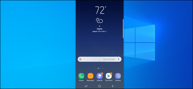 Pantalla de teléfono Android reflejada en un escritorio de Windows 10 con scrcpy