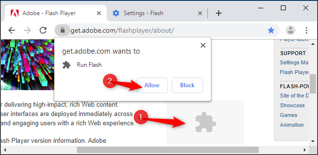 Haga clic en el objeto Flash y haga clic en "Permitir".