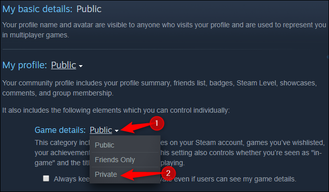 Configurar la información detallada del juego como privada en Steam