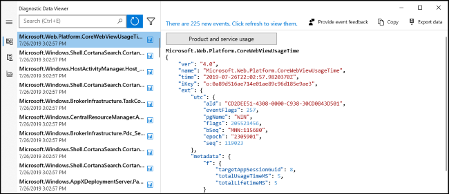 Visor de datos de diagnóstico en Windows 10