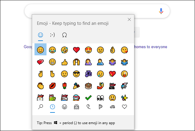 Panel de emojis en Google Chrome en Windows 10