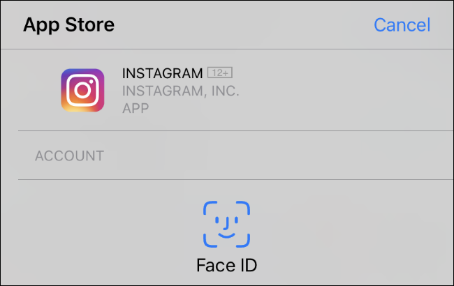 Mensaje de Face ID para instalar una aplicación en un iPhone XR.