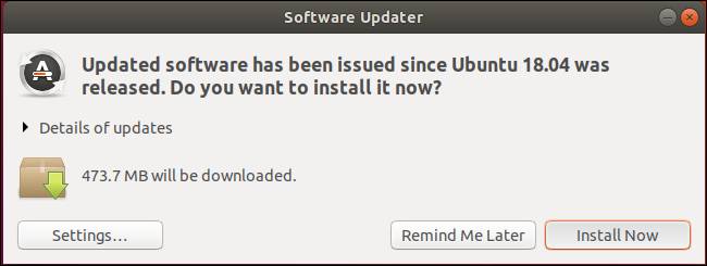 Aplicación de actualización de software en Ubuntu 18.04