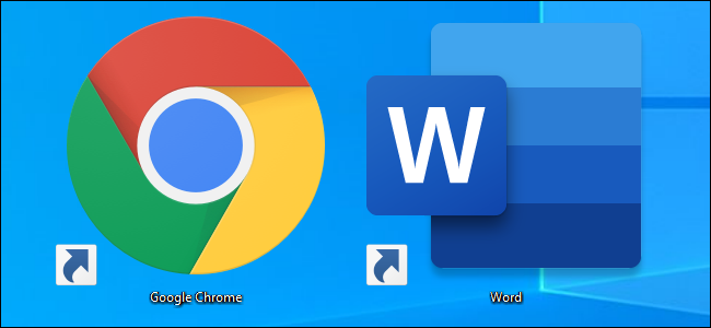 Accesos directos del icono de escritorio de Google Chrome y Microsoft Word en Windows 10