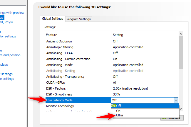 Habilitación del modo de latencia ultrabaja para gráficos NVIDIA
